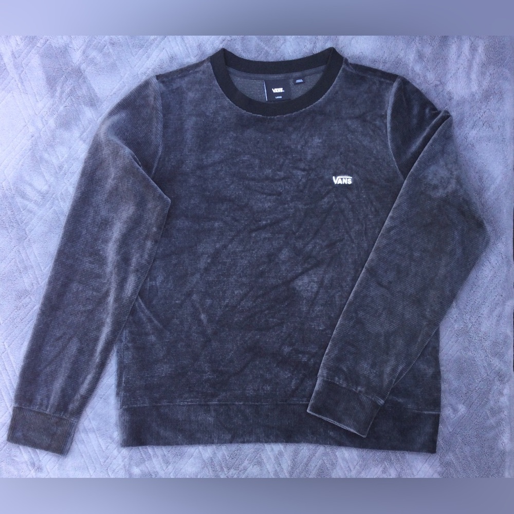 Vans Ribbed Lightweight Sweater Youth Large Grey and Black Soft Velvety Feel
